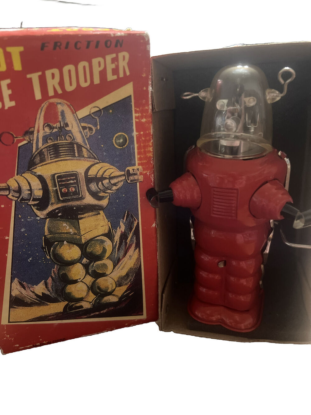 FORBIDDEN PLANET : FRICTION ROBOT SPACE TROOPER TINPLATE MODE VINTAGE HAHA TOY